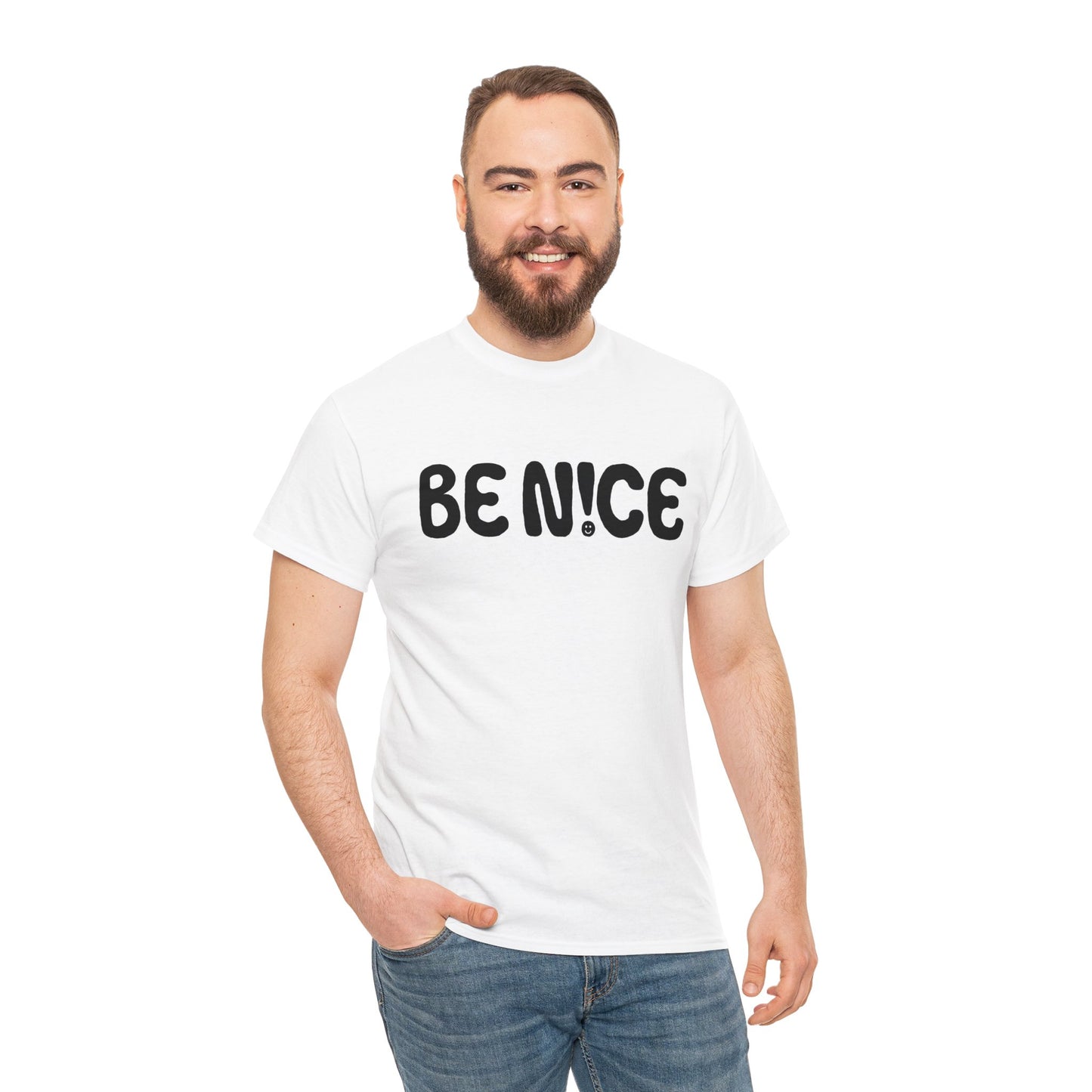 BE N!CE Band Logo - White/Pink Unisex Heavy Cotton Tshirt