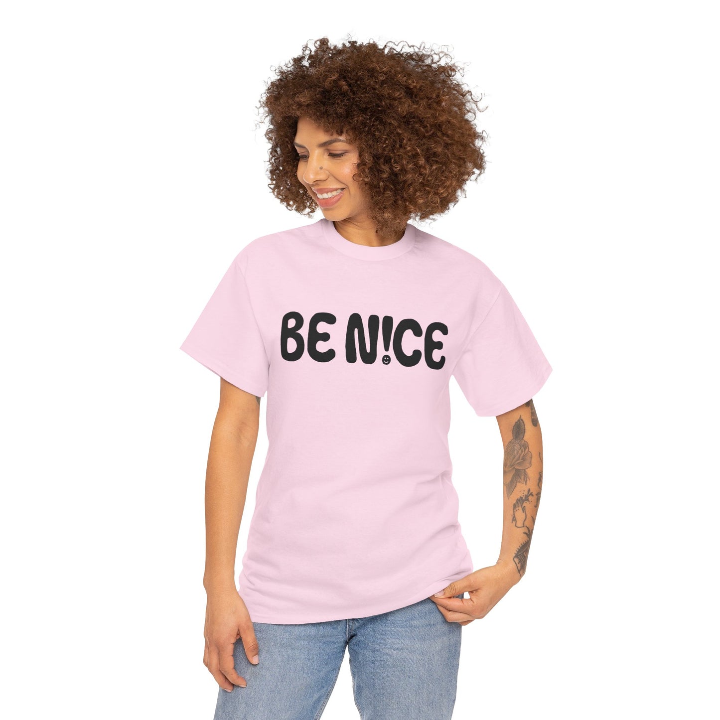 BE N!CE Band Logo - White/Pink Unisex Heavy Cotton Tshirt