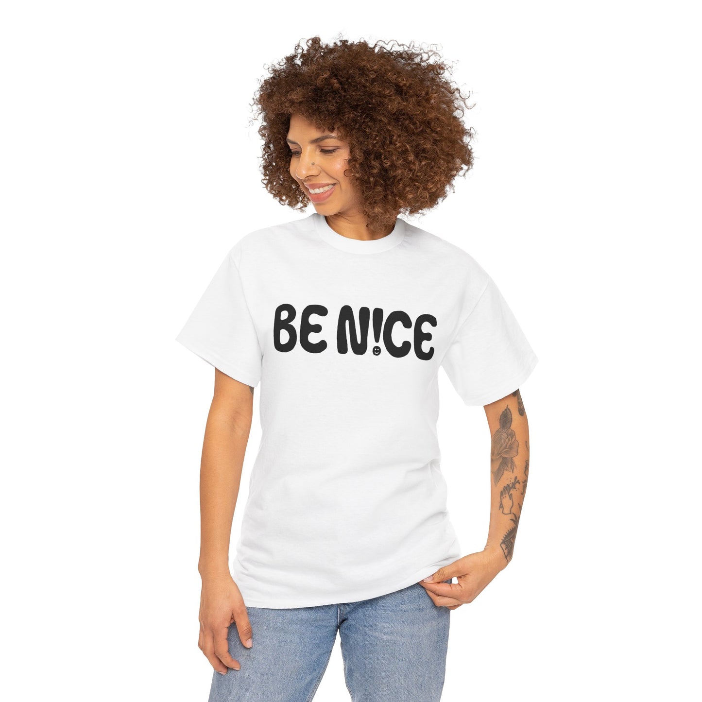 BE N!CE Band Logo - White/Pink Unisex Heavy Cotton Tshirt